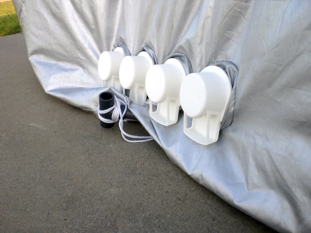 The Hail Protector cover is inflated via four remote-operated blowers.