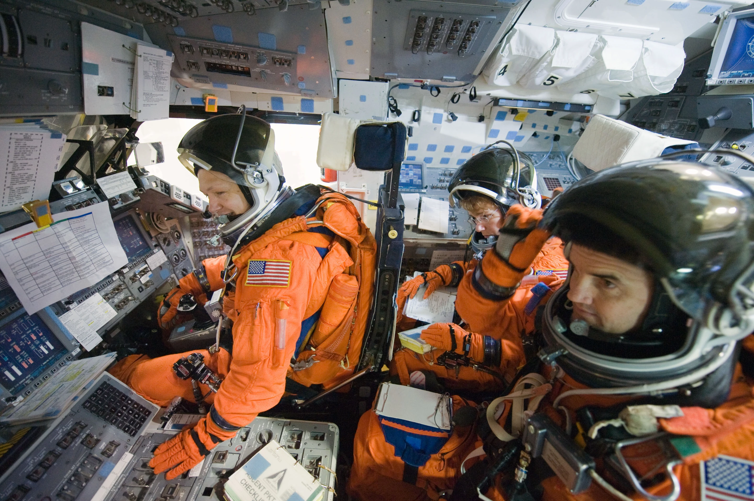 ACES suits worn by Shuttle crew curing training (Image: NASA)
