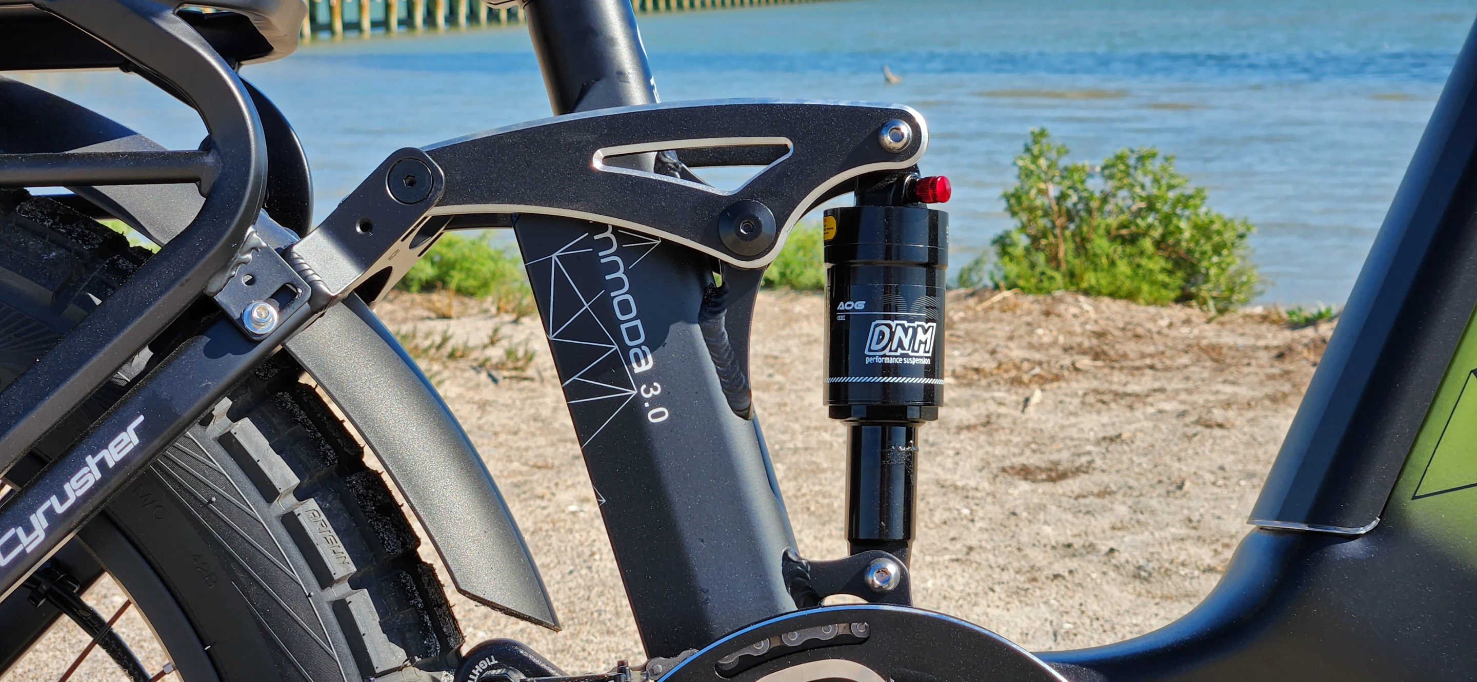 The rear air shock uses a standard Schrader valve to raise or lower the PSI for a harder of softer ride