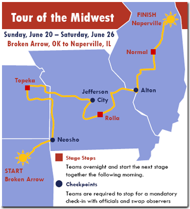 The American Solar Challenge route map