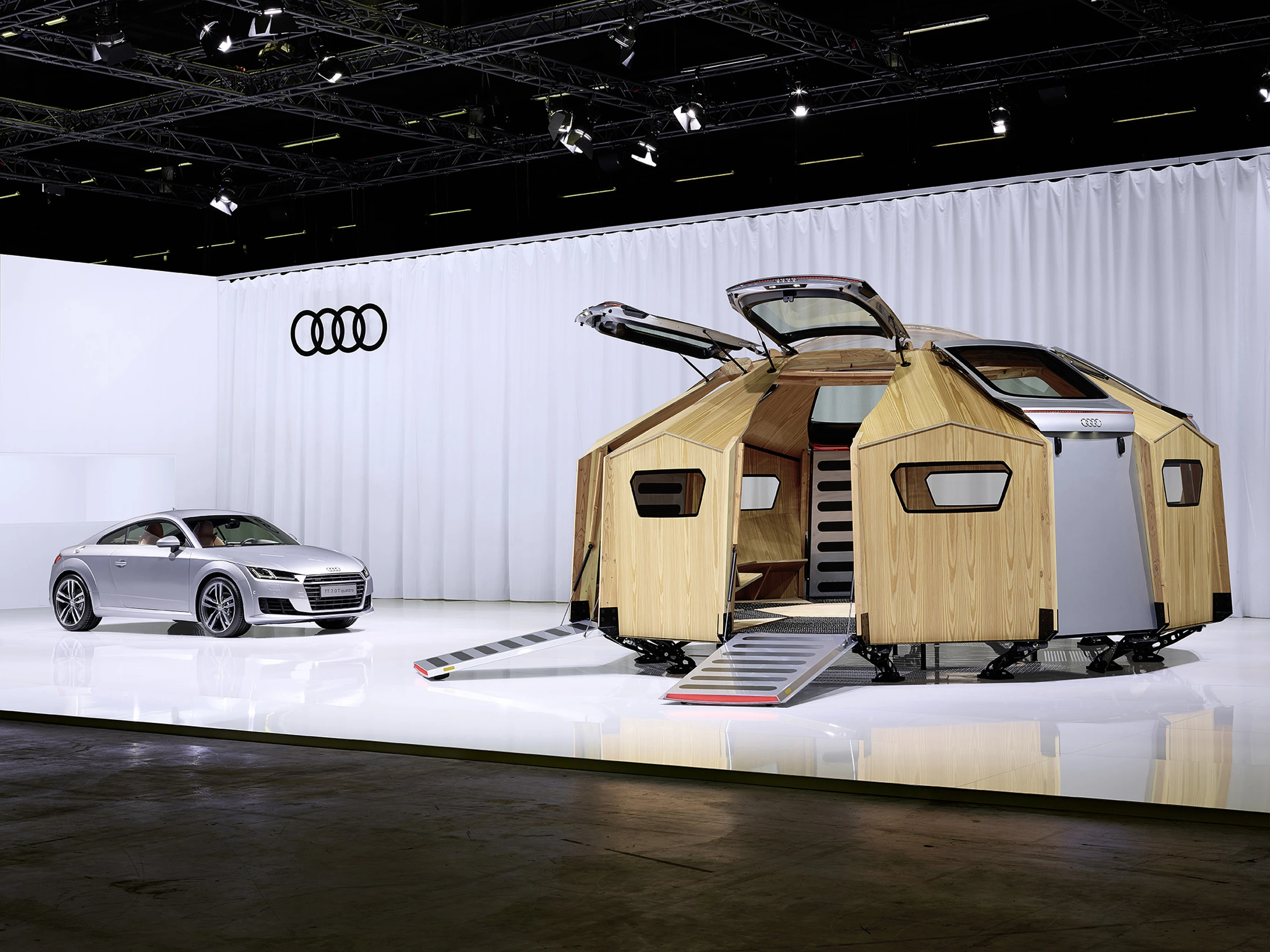 The mobile pod offers entry through seven TT tailgate-equipped doorways