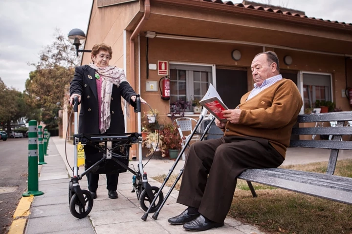 The FriWalk measures users' health, detects obstacles ahead, and connects elderly people together