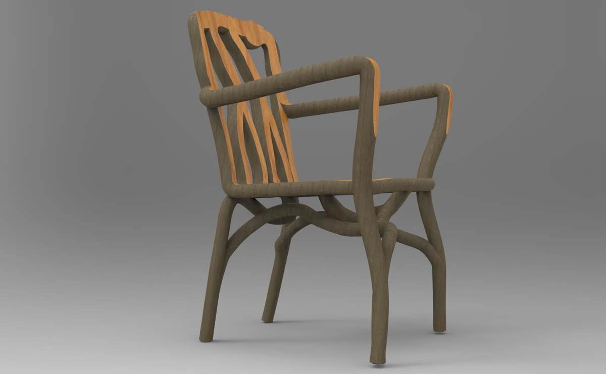 A full-grown chair is created from one single intertwined tree