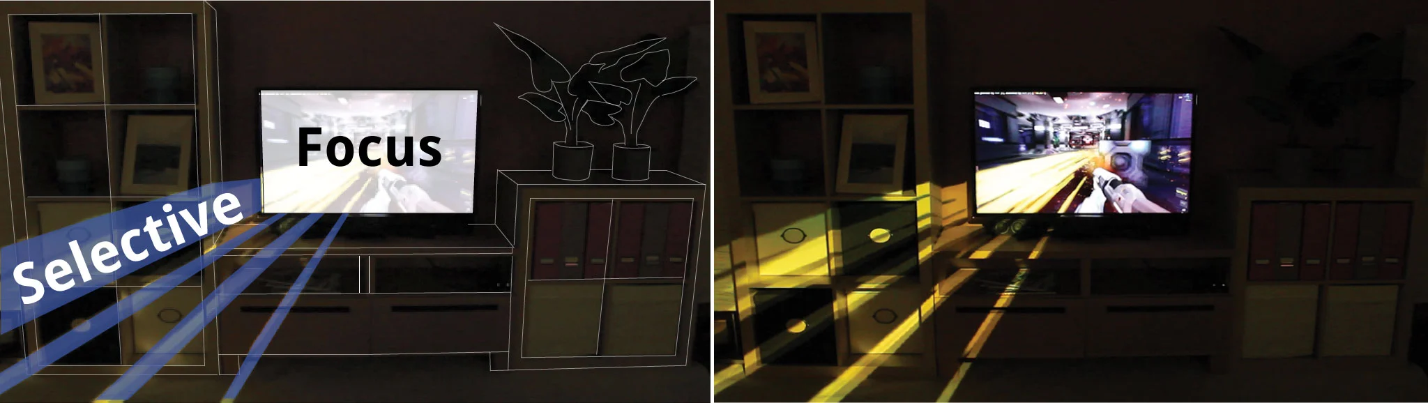 It's important to note that this is all just a proof-of-concept model (i.e. not necessarily a future consumer product), and carries a number of limitations with it, like the fact that the projection effect appears muted when the lights are on