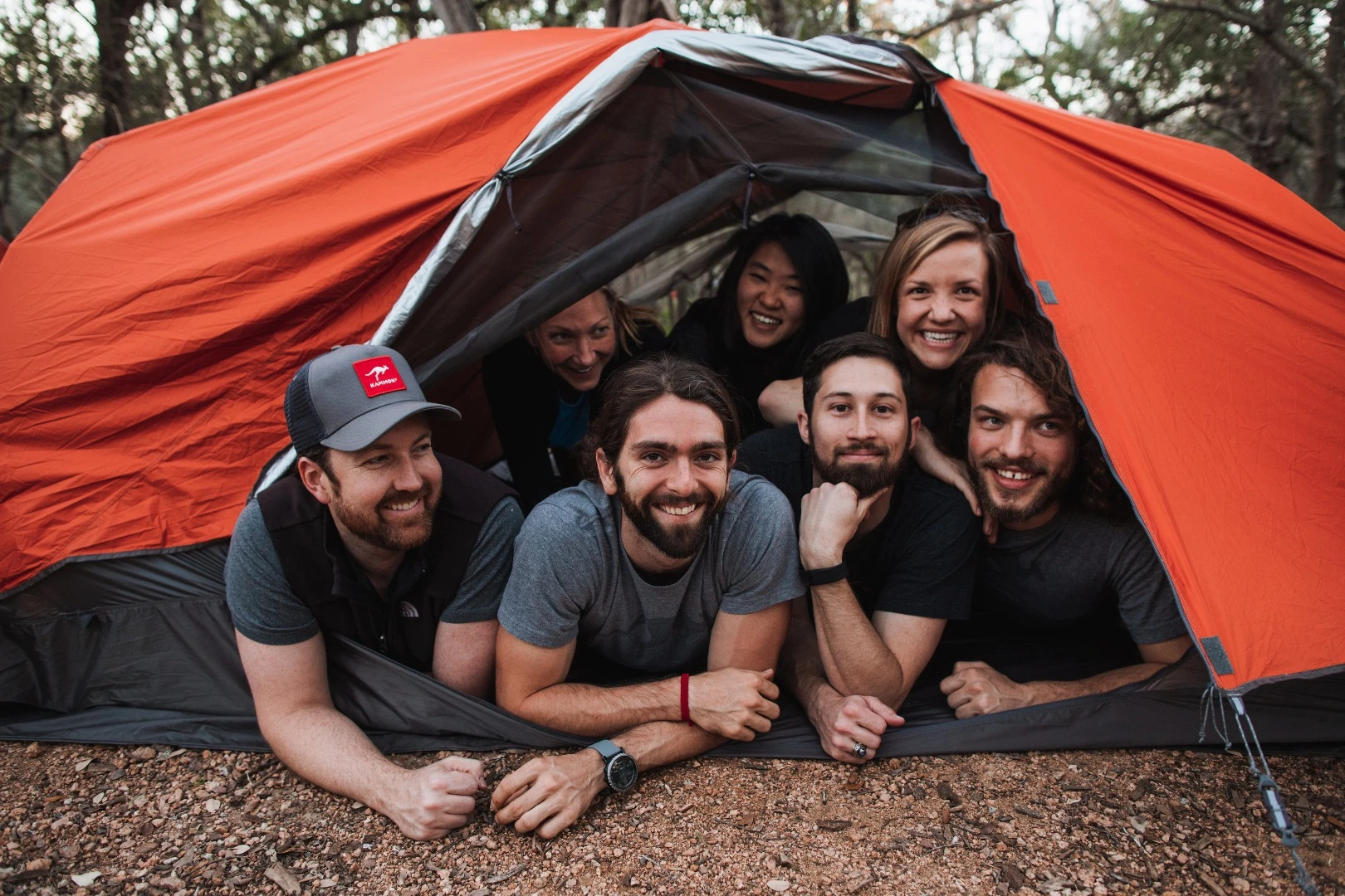 Kammok's team piles into the Sunda Tent Hammock