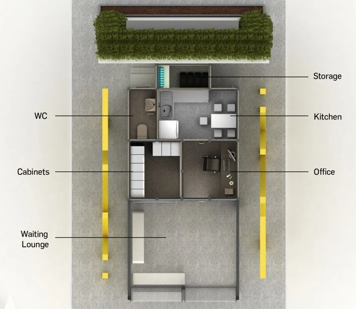 The top-down view of the floor-plan shows just how much has been squeezed into a compact building designed for urban spaces