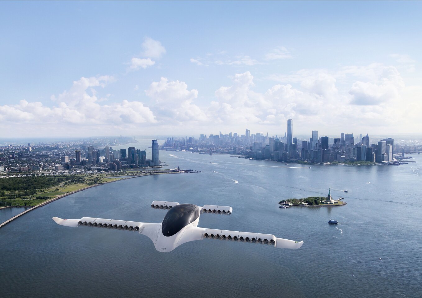 The Lilium eVTOL air taxi design, inspired by the hammerhead shark and manta ray, uses 36 tiny ducted fans, mounted in tilting banks