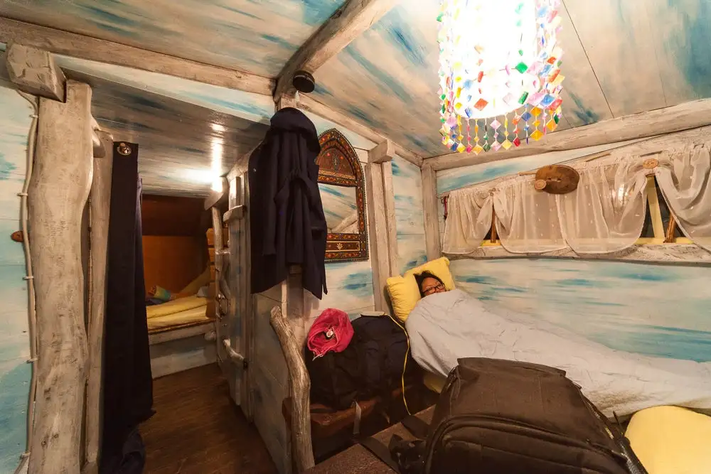 Inside one of the rooms in Germany's Kulturinsel Einsiedel treehouse hotel