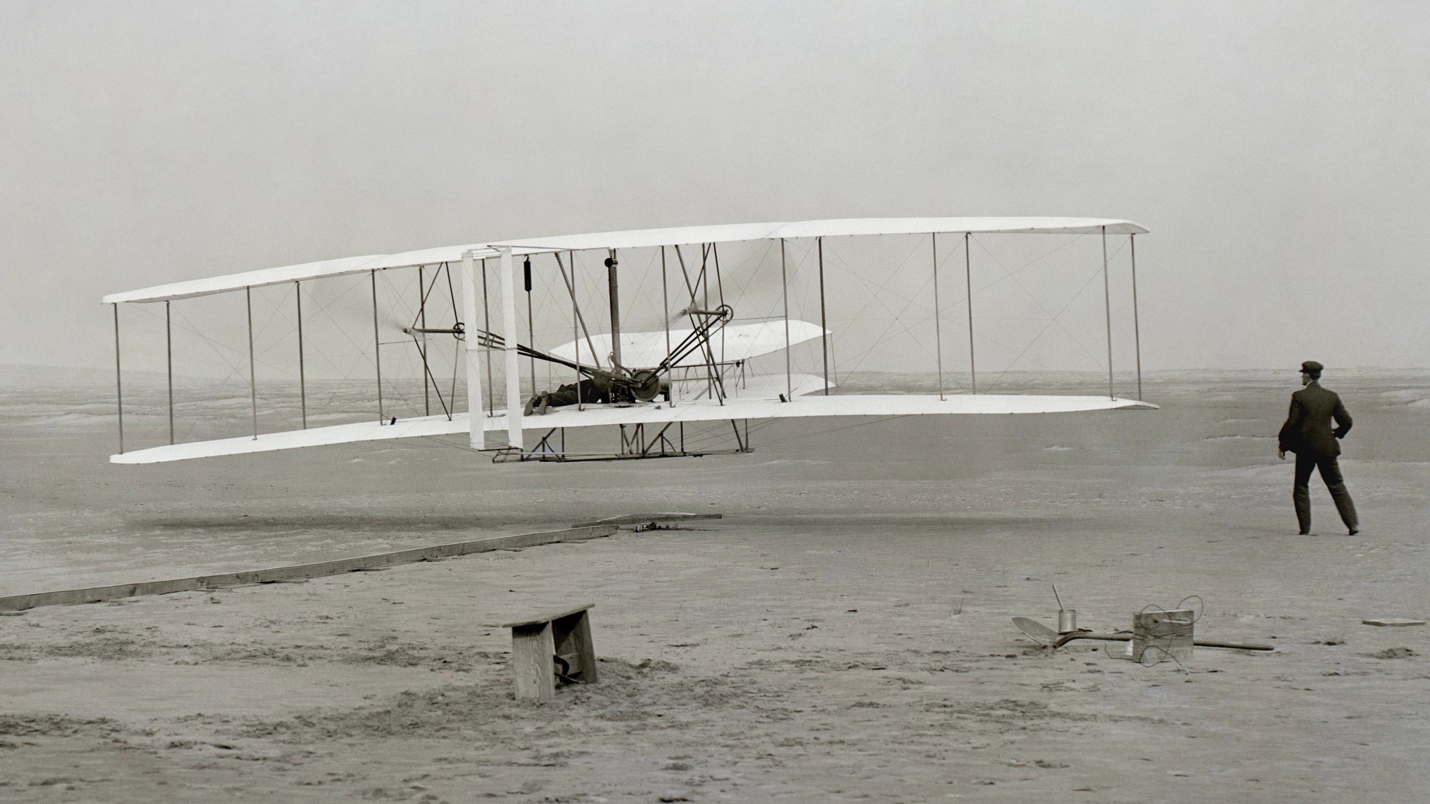 The first sustained and controlled, heavier-than-air, powered flight took place at 10:35 am at Kittyhawk, North Carolina on 17 December, 1903. The Wright Flyer flew just 120 ft (36.6 m) in 12 seconds, at an average speed of 6.7 mph (10.9 km/h). The outright world speed record and the land speed record were the same for many decades after Orville Wright's maiden flight, as planes were initially not as fast as cars, and the sustained number of automobile speed record attempts pushed the automobile ever faster.