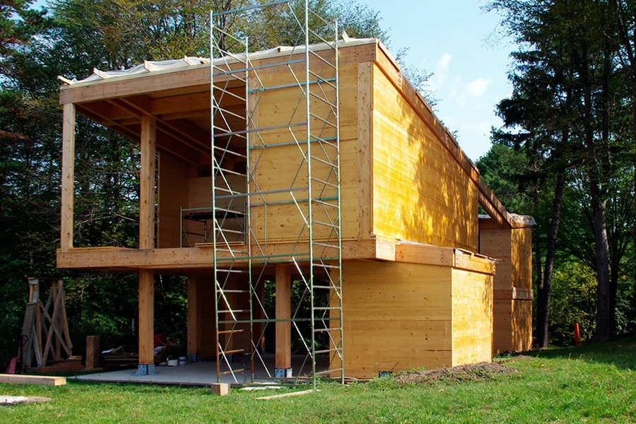 The walls and cladding being added to Passive House Che