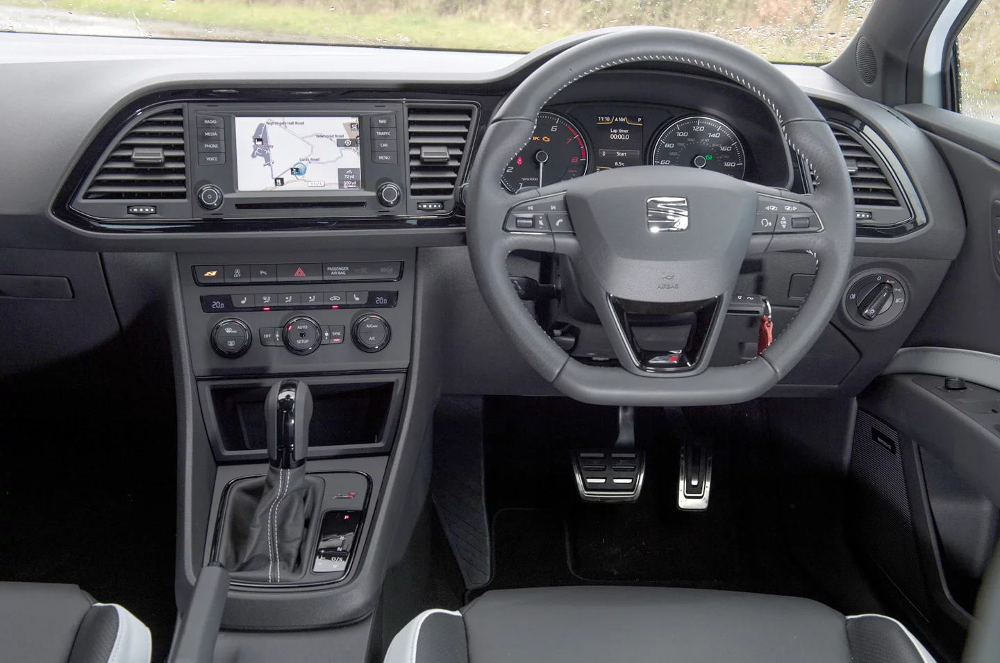 It might be souped up compared with the family sedan on which it is based, but the Leon Cupra is still a car that will happily troll to the supermarket and take the kids to school, yet it averaged 96 mph around the same Green Hell Jackie Stewart spoke of so reverently, topping 150 mph through the Tiergarten section.