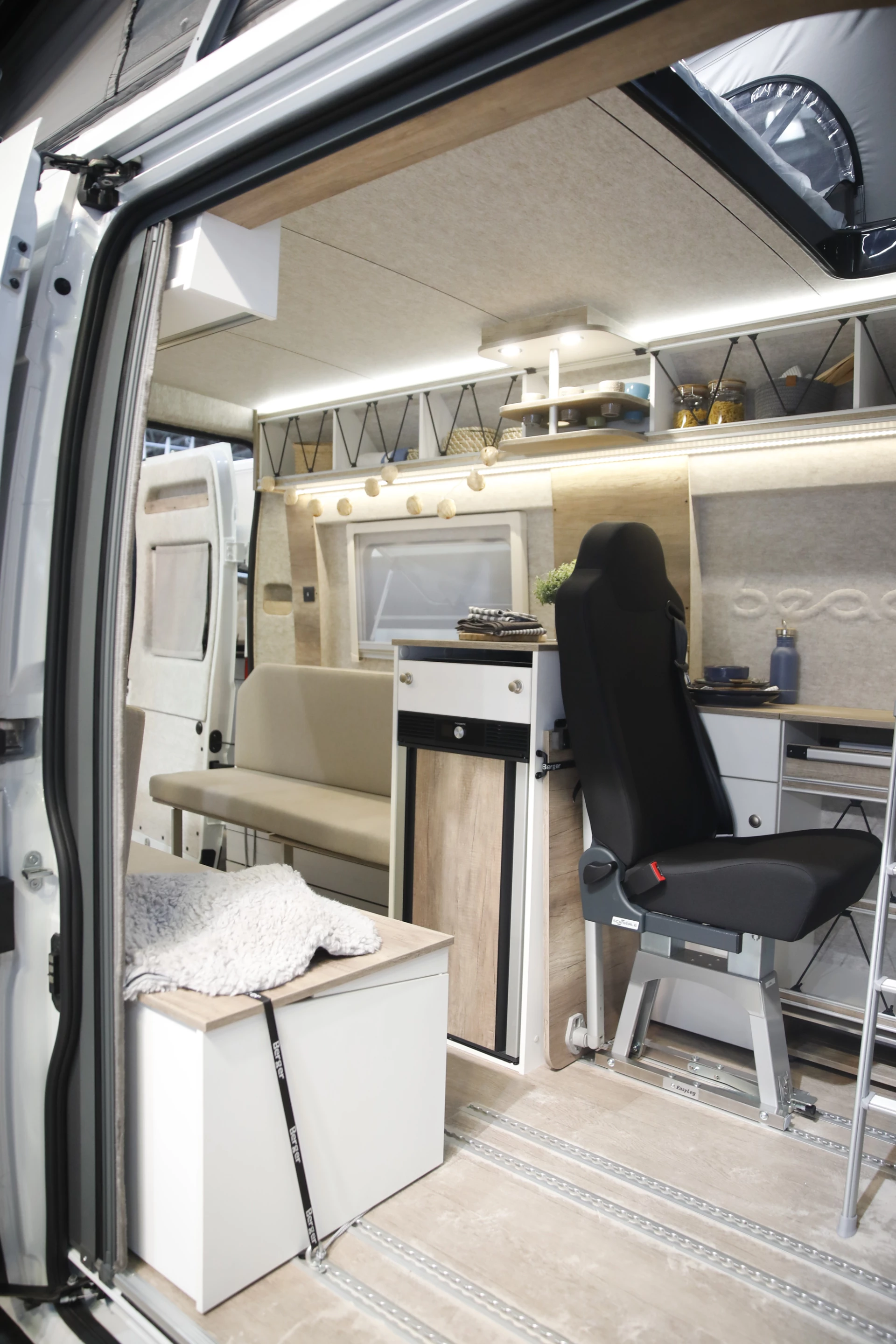 The three individual rear seats mount via floor rails, adding floor plan flexibility