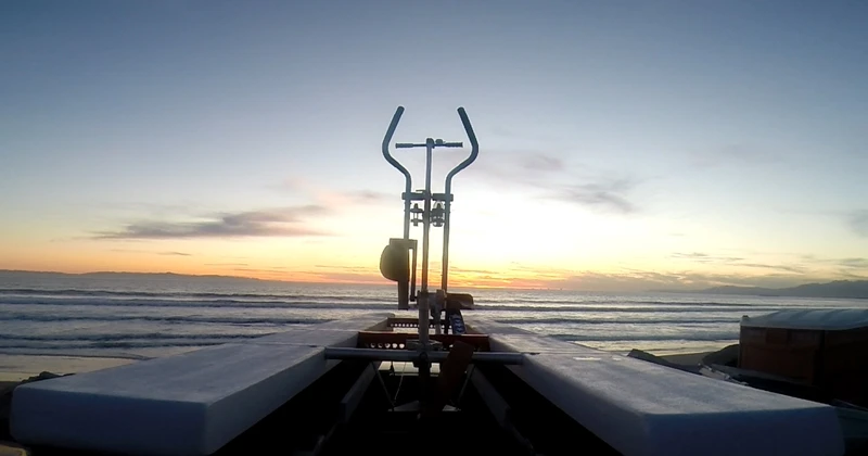 Users pump away on the footplates to turn a propeller and move the machine forward