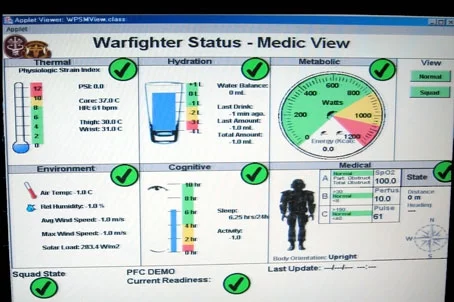 A screendump of the headsup screen showing the physiological status of the soldier