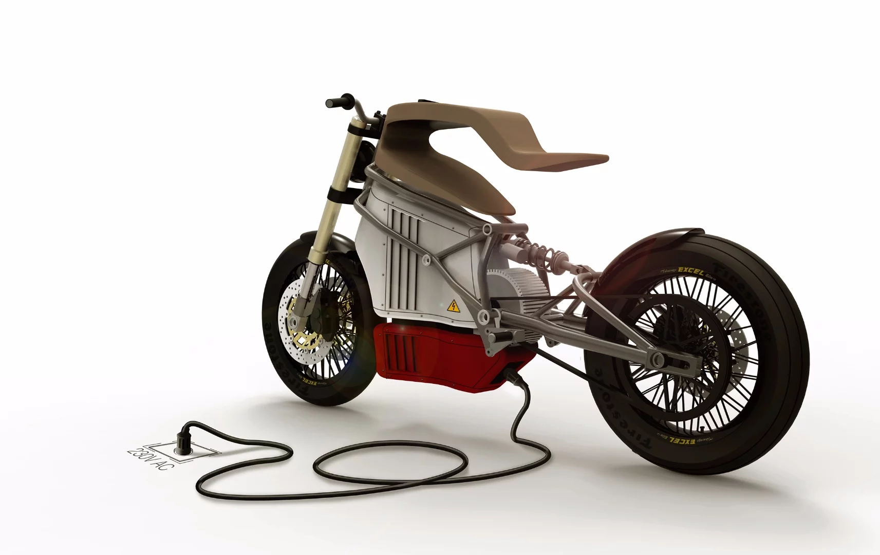 Martin Hulin's e-Raw electric motorcycle: CAD render shows awkward charging port under the bike