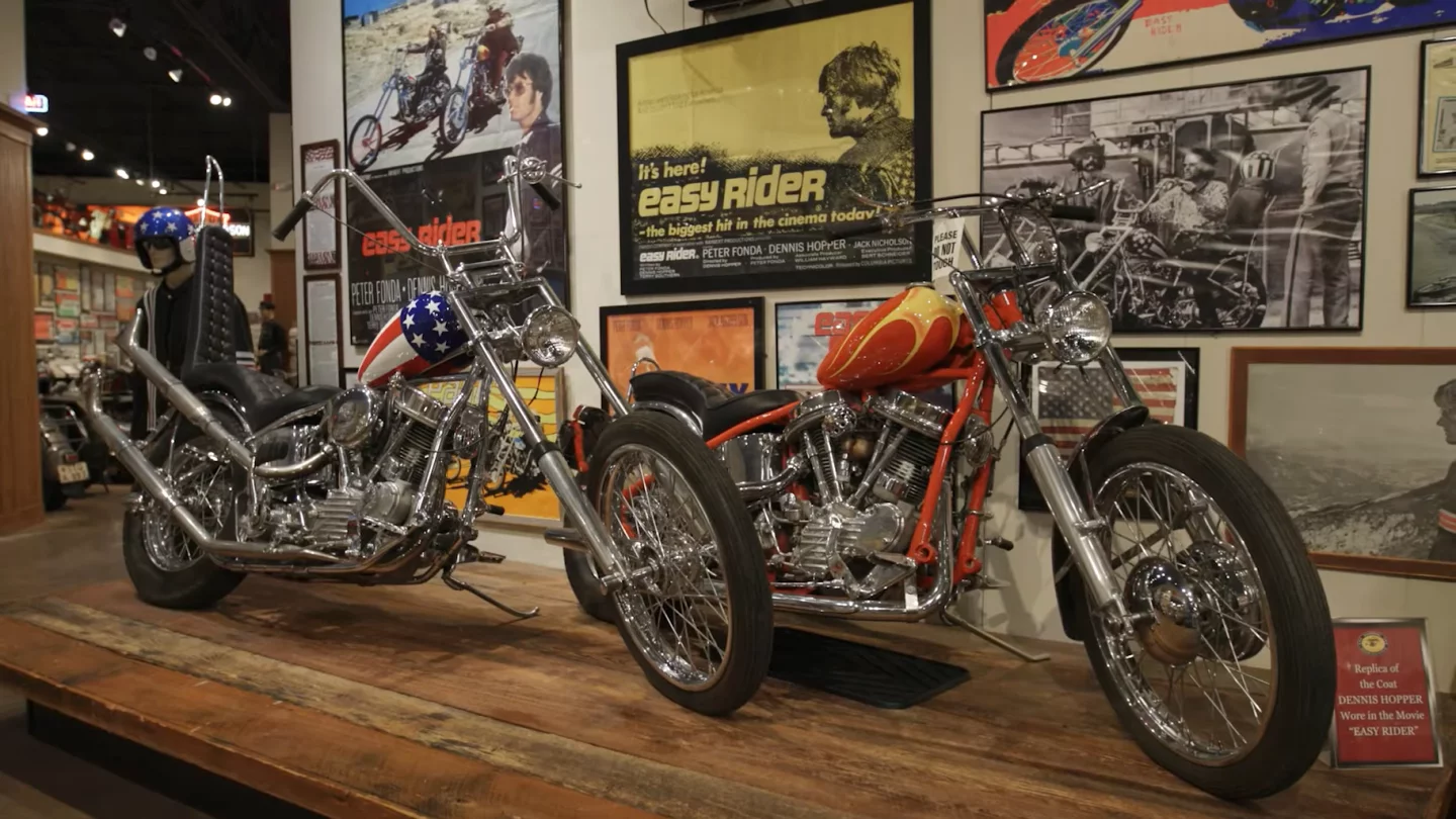 The National Motorcycle Museum replicas of the iconic motorcycles from the 1969 film "Easy Rider" sold for $60,500 and $24,200 respectively.