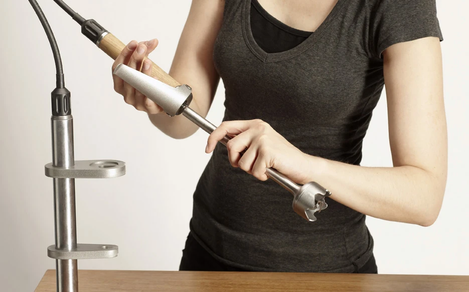 The hand blender components can be detached for cleaning or storage