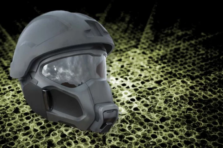 Army researchers envision a fan embedded within the mask's filtration system that uses less power, is lighter and is far less bulky than conventional respirators (Image: U.S. Army illustration)