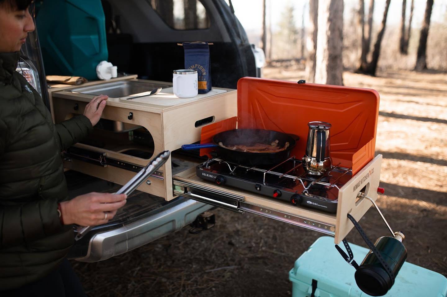 Camp breakfast sizzles on the Nomad Kitchen