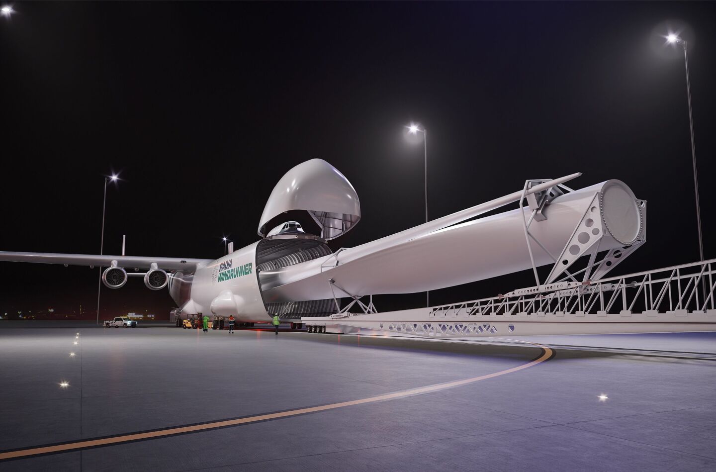 Flip-top fuselage allows almost the entire length of the aircraft to be opened for loading large amounts of cargo