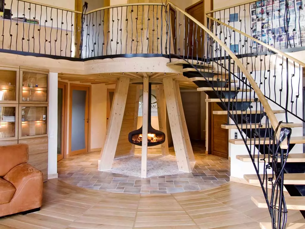 The Focus fire is central to the interior design of the Domespace home