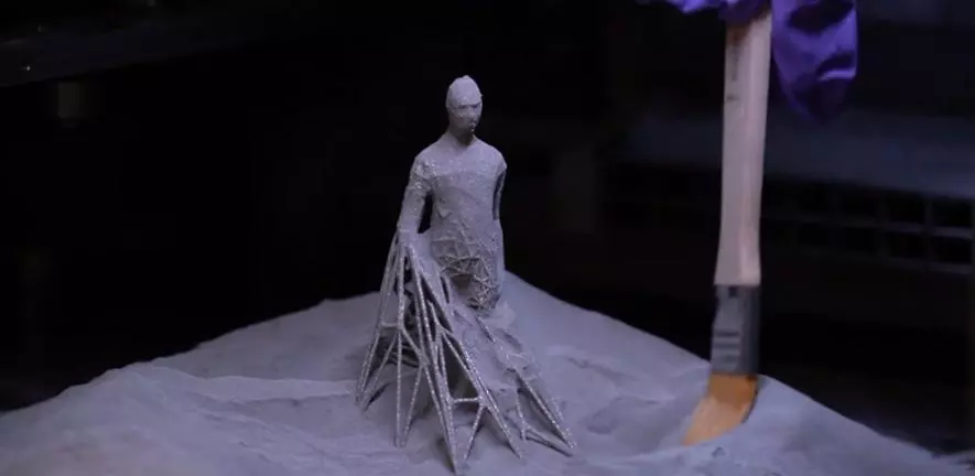 A 3D-printed object being removed from the printer