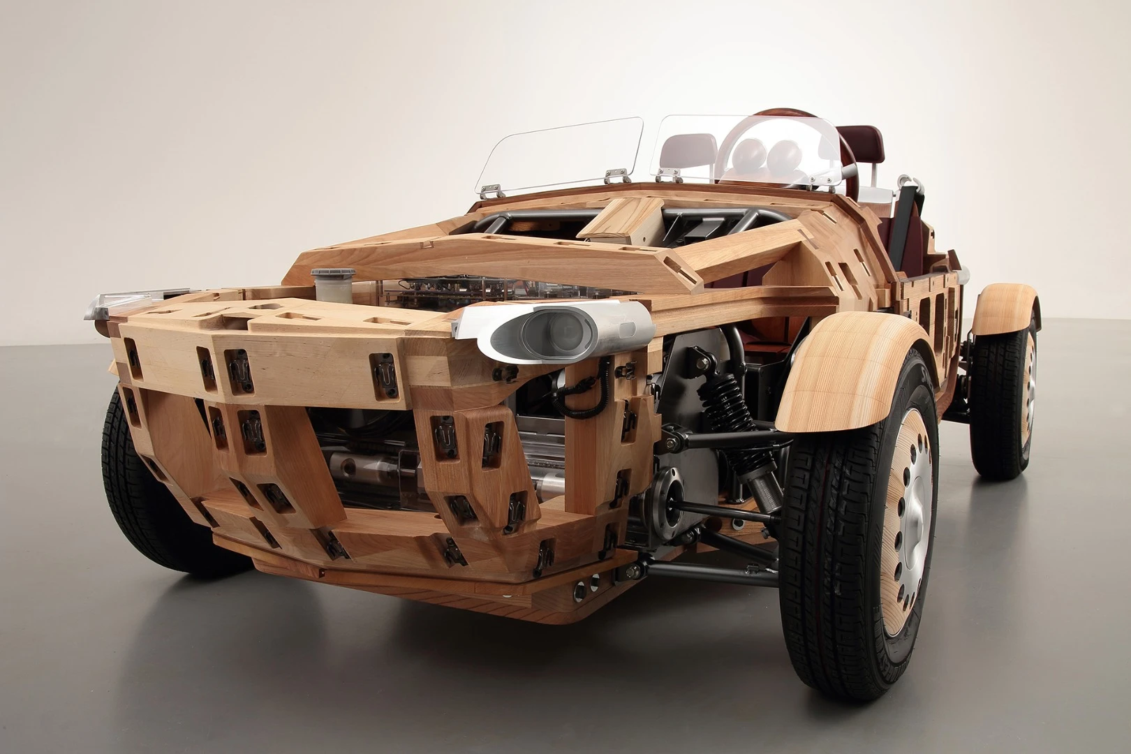 Japanese birch makes up the framing and some chassis components because of its rigid nature