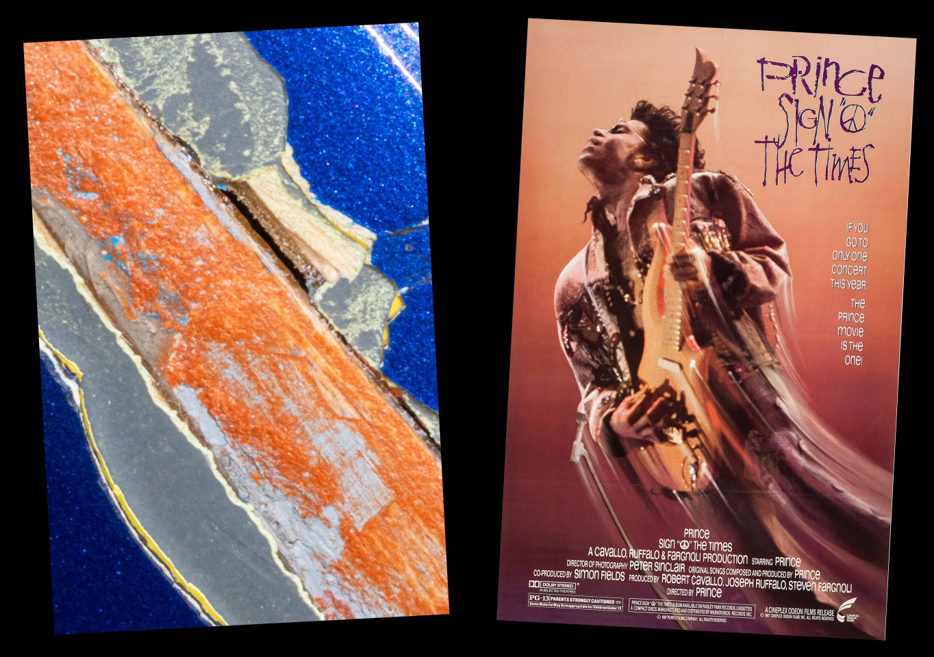 Prince’s primary performance Cloud guitar from 1984 to 1993 was repainted and refinished many times, and a little excavation under the paint shows the many prior colors. The "peach" color was used during the 1987 “Sign o’ the Times” tour.