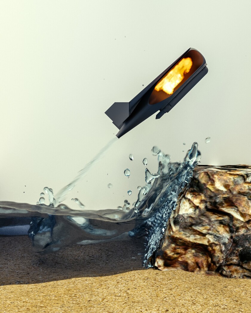 Render do robô inspirado em peixes voadores em ação