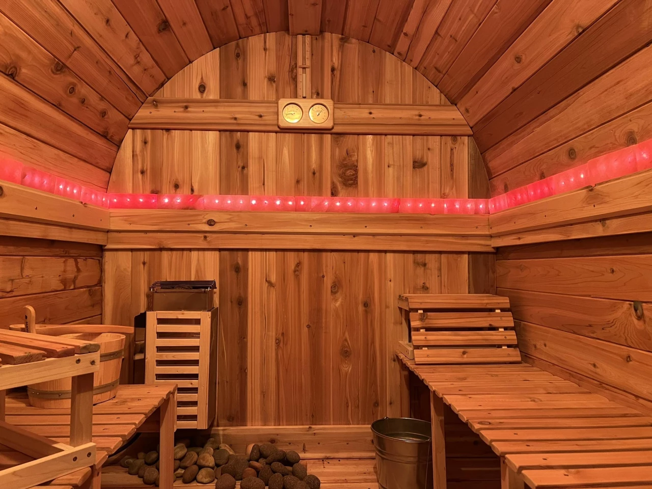 Inside an electric-powered Saltsaun trailer