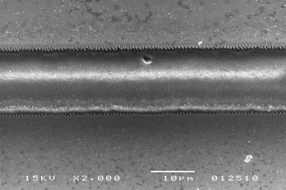 A microchannel created using the laser scribing technique (Photo: Purdue University School of Mechanical Engineering image/Yung Shin)