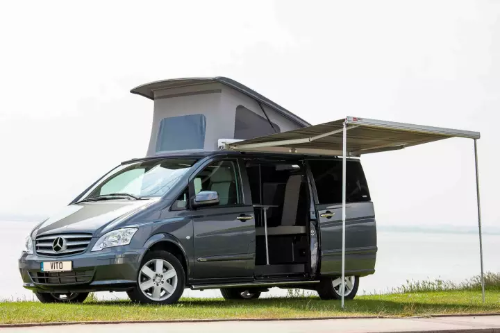 The Horizon MCV includes an outdoor awning and pop-up roof sleeping area