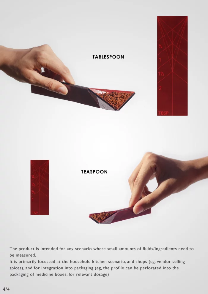 Rahul Agarwal's Polygons measuring spoon design folds into four different volume measurements