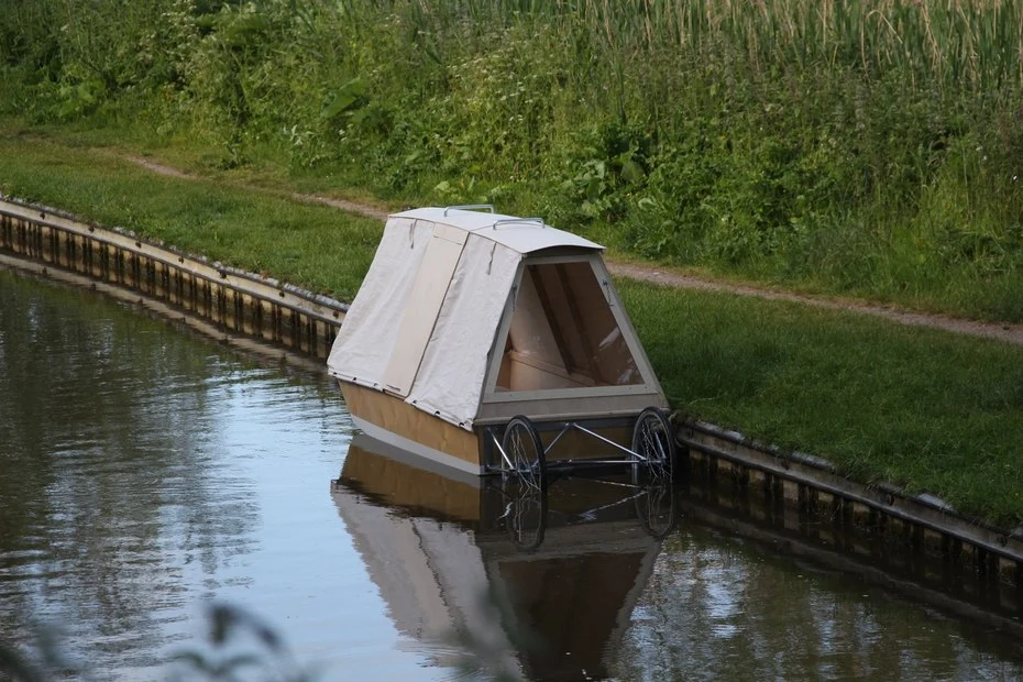 Once you find a suitable canal, one person can easily slide WaterBed into the water, and a couple of ropes prevent it from floating away