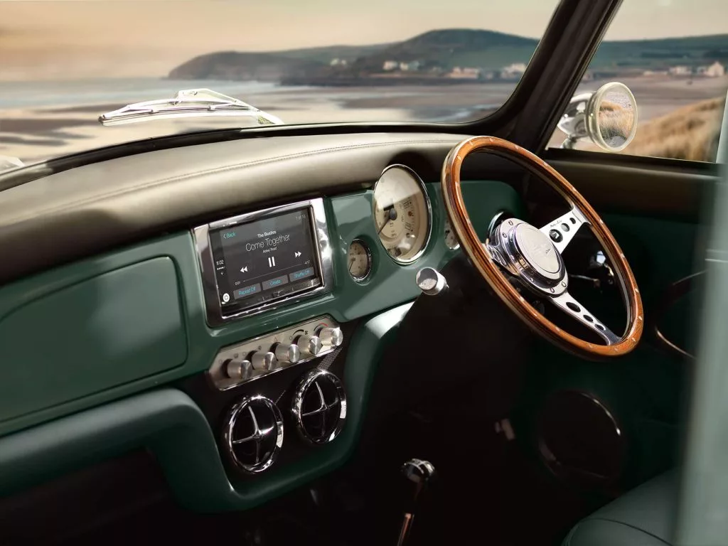 Paint, leather and fabric can be used to trim the dash of the Mini Remastered by David Brown Automotive