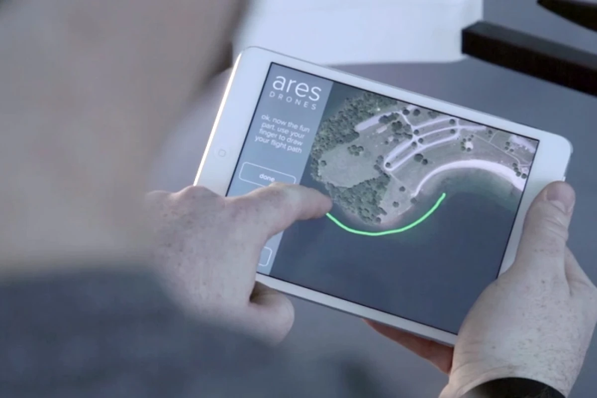 The Ares autonomously follows flight paths drawn by the user on their mobile device's screen