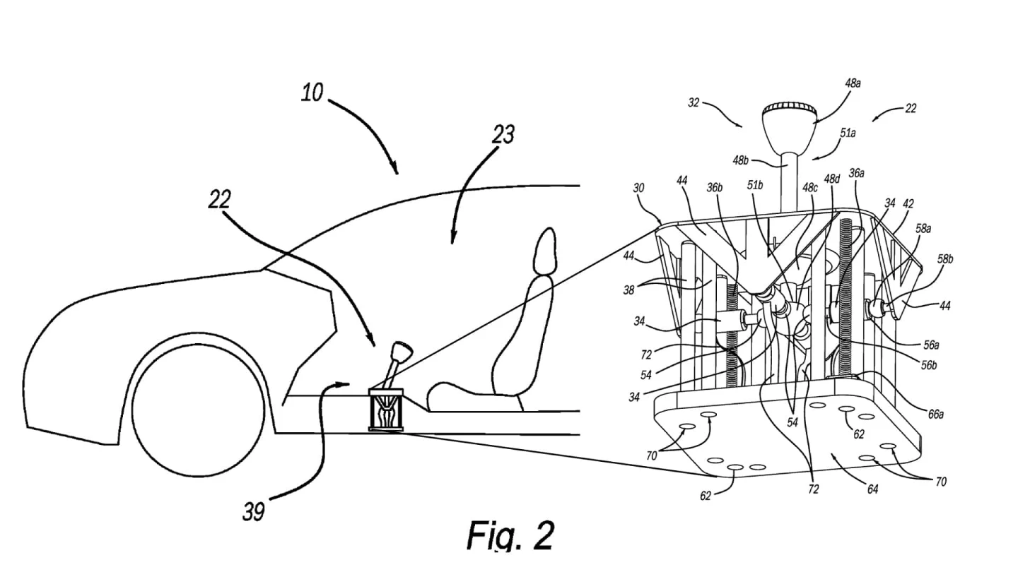 The patent application demonstrates a gear lever that replicates different manual transmission patterns