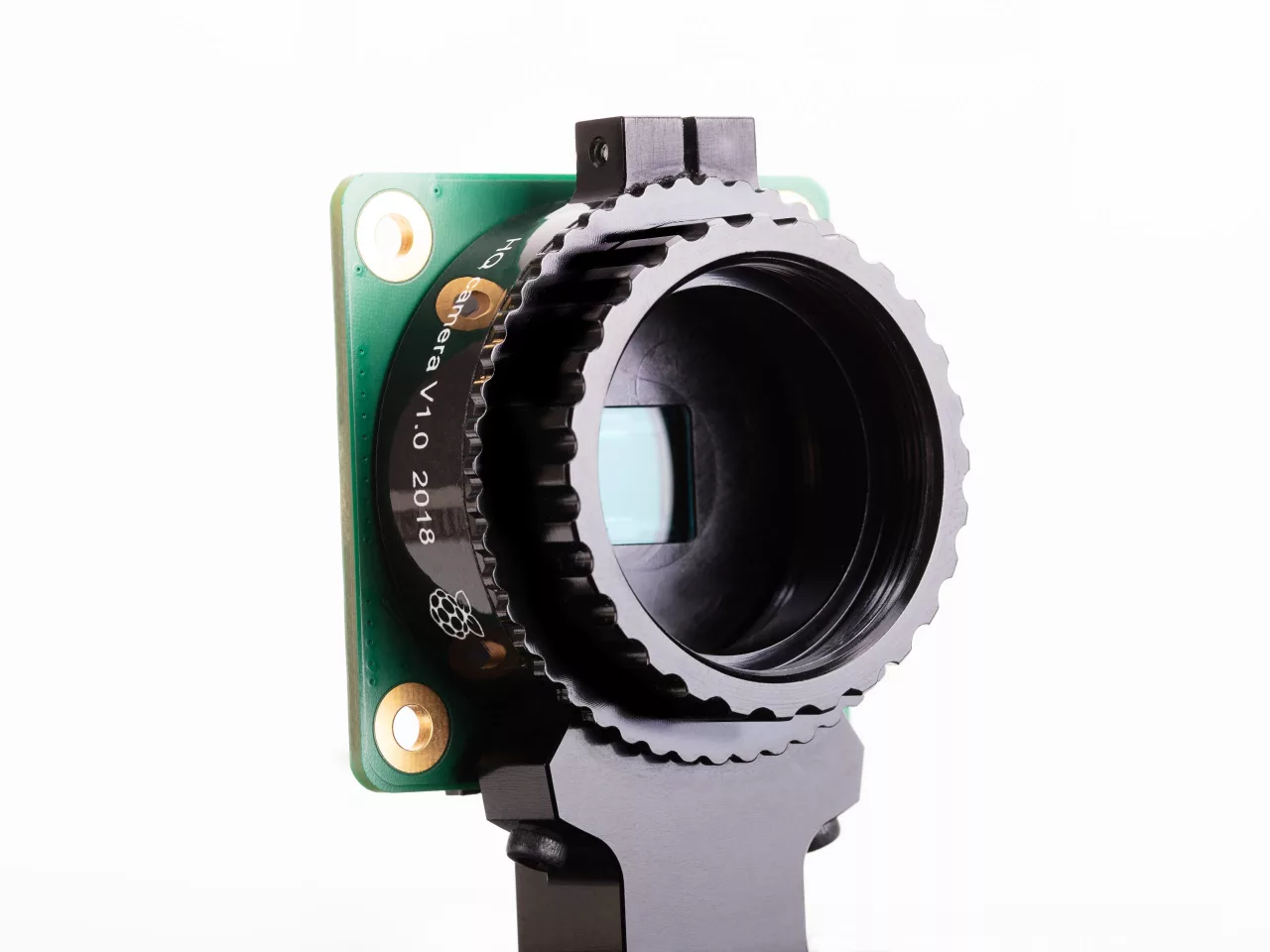 The Raspberry Pi High Quality Camera features a 12.3-MP sensor and interchangeable lens mount with back-focus adjustment