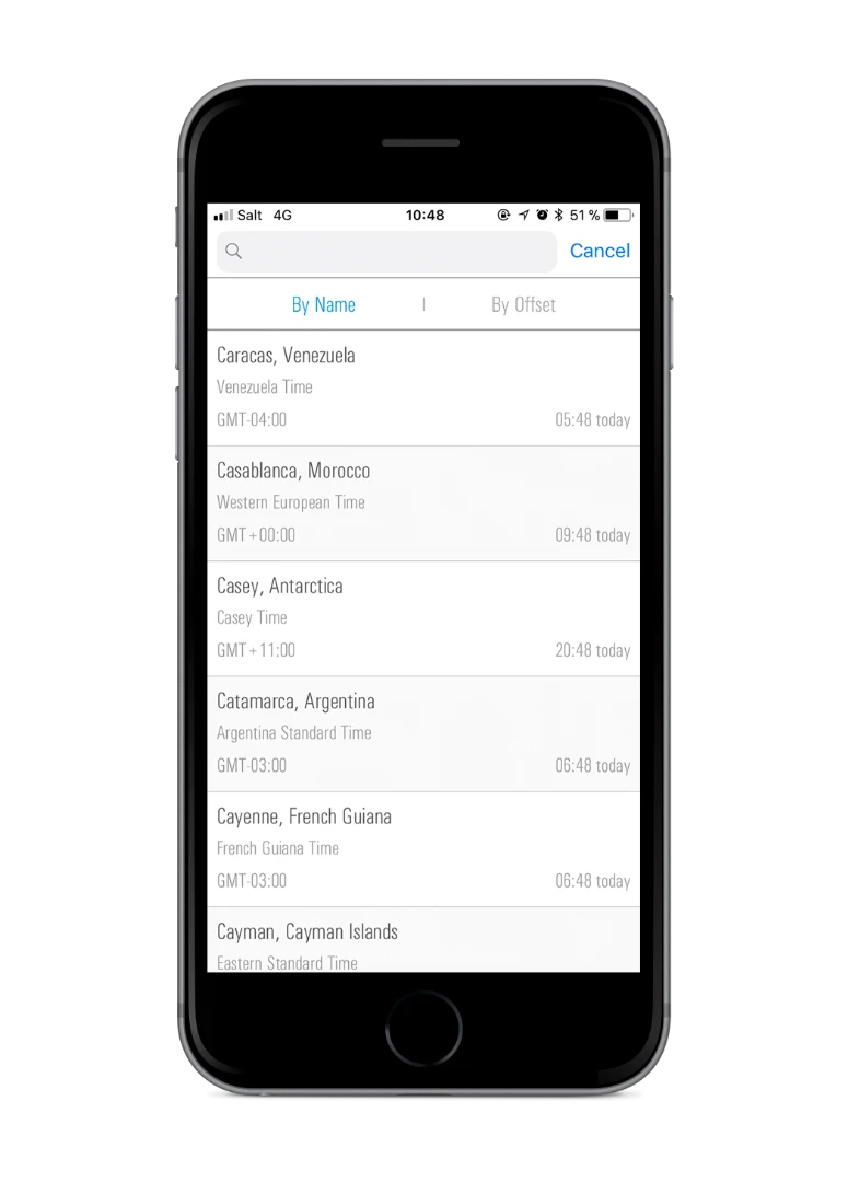 Hybrid app world time selection