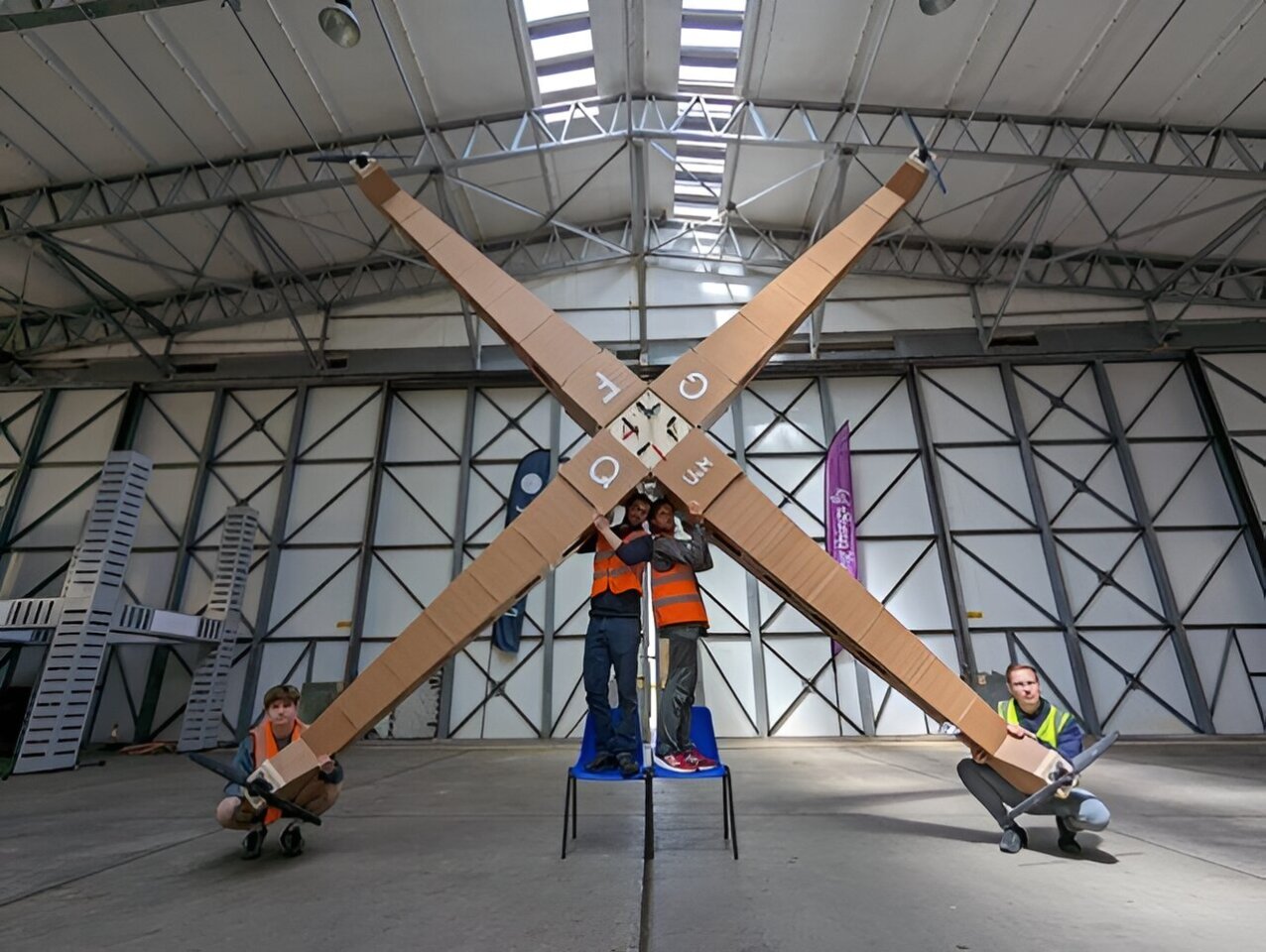 The University of Manchester team with its Giant Foamboard Quadcopter