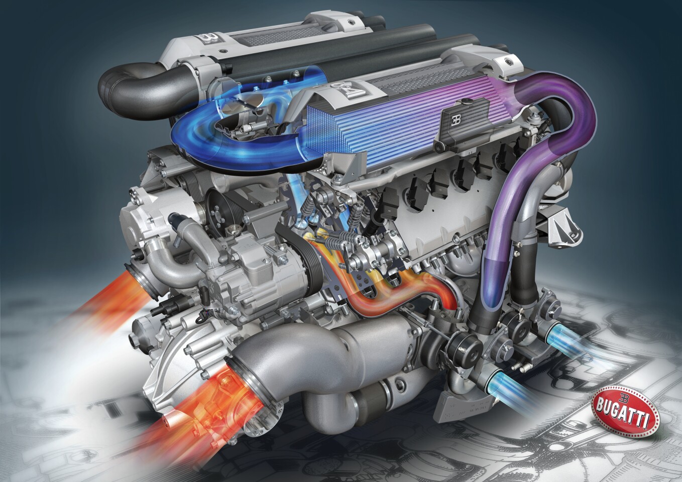 The Bugatti Veyron 16.4 motor