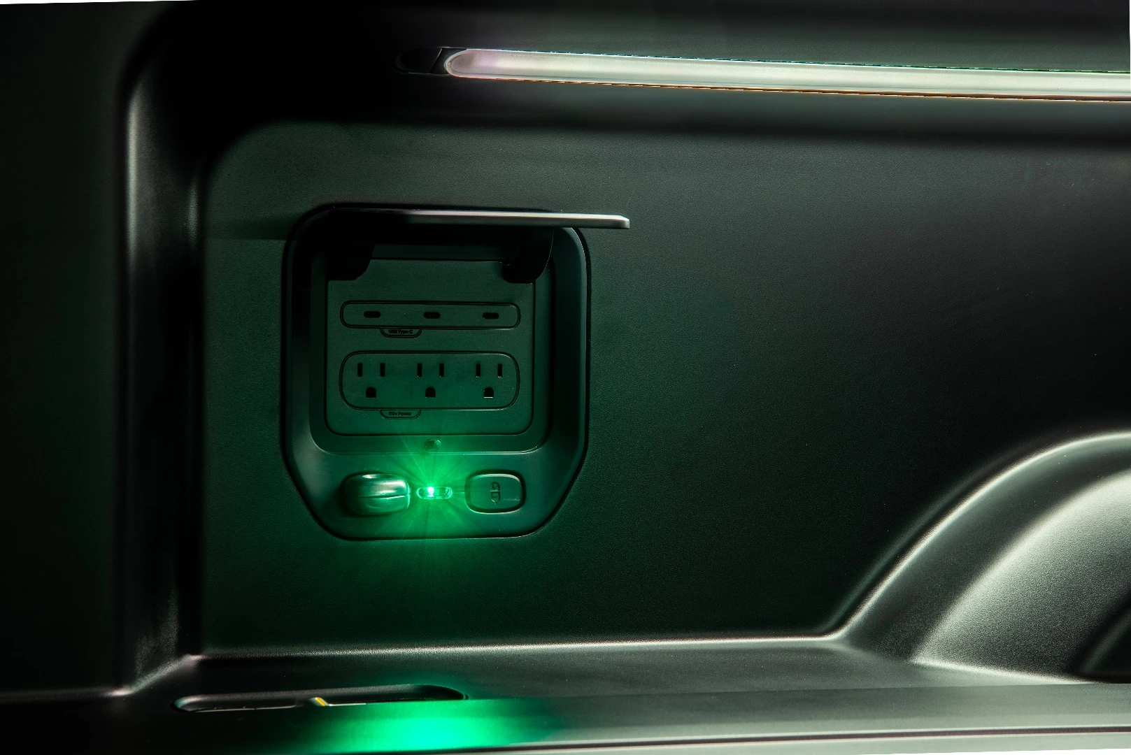 Three 110-V outlets let you tap into that big battery for powering up tools and gear