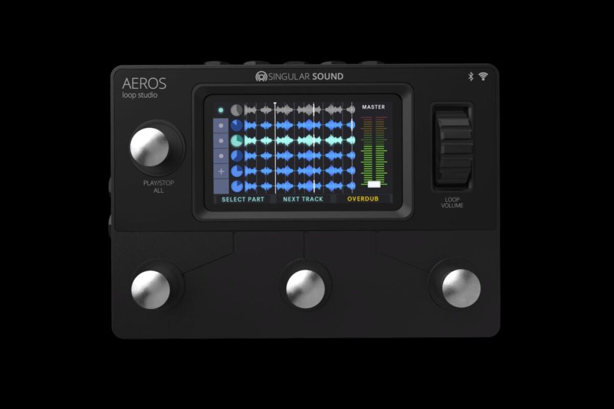 The Aeros Loop Station is a six track looper with simultaneous parallel and sequential looping, and a scrollwheel for mixing by foot during a performance