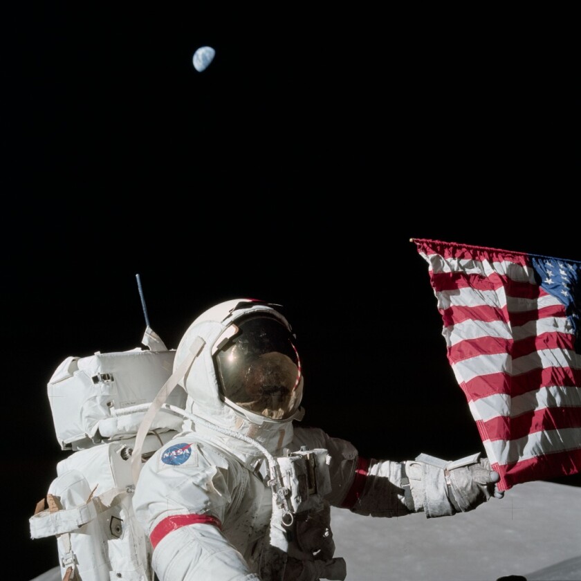 Cernan with the Earth overhead