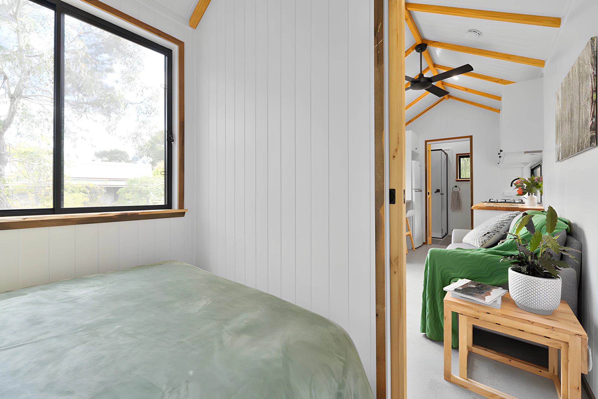 The Casuarina's bedroom is located on the ground floor and has ample headroom to stand upright