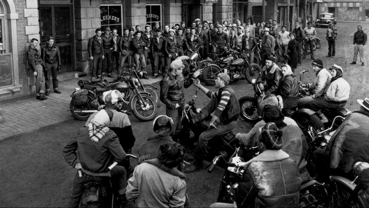 Lee Marvin and Marlon Brando at the center of it all in The Wild Ones.