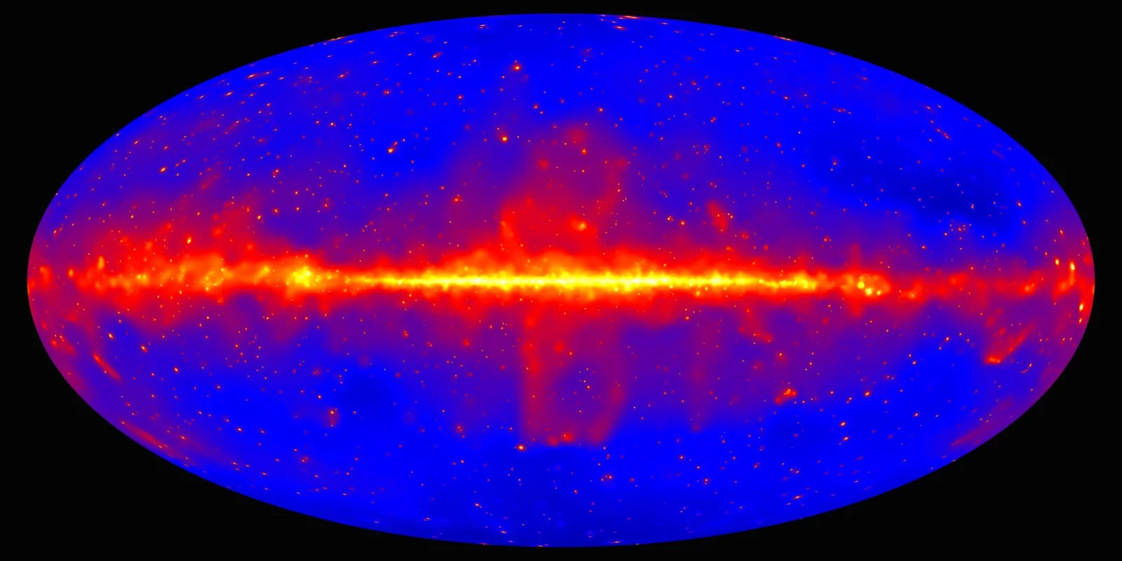 This map, compiled from nine years of Fermi data, shows gamma-ray sources from across the observable universe