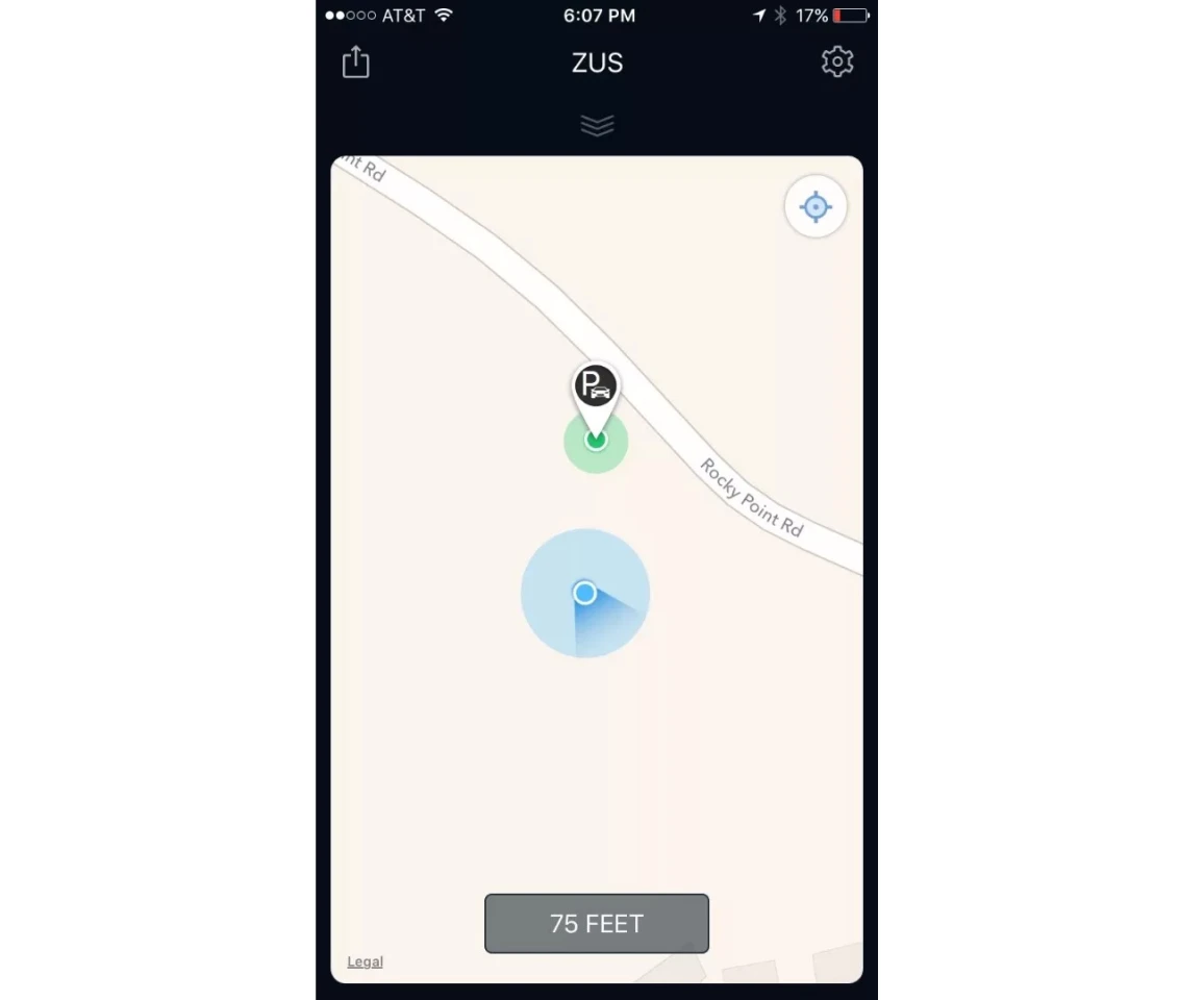 Map location of your car, with Zus inside
