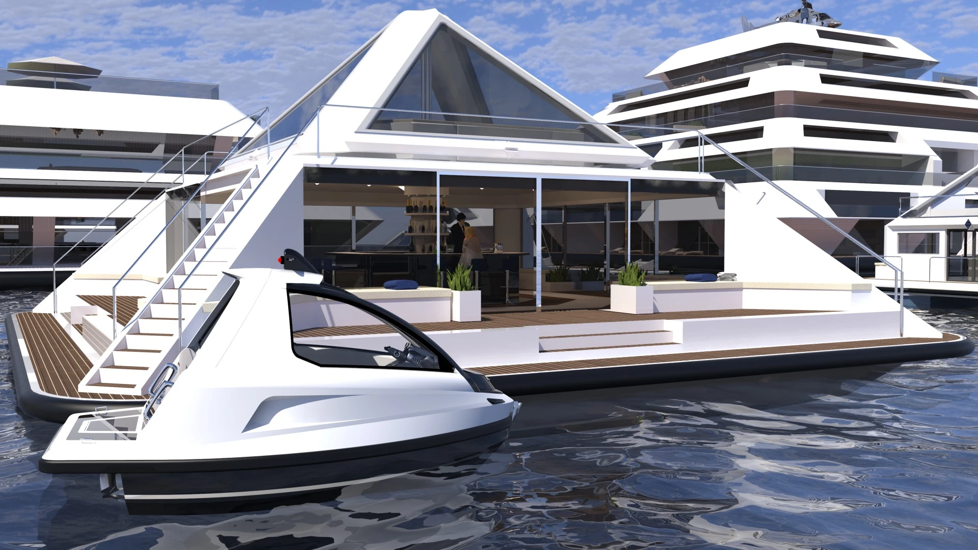If built, Wayaland would consist of multiple floating pyramid-shaped modules called Waya, each one with different functions