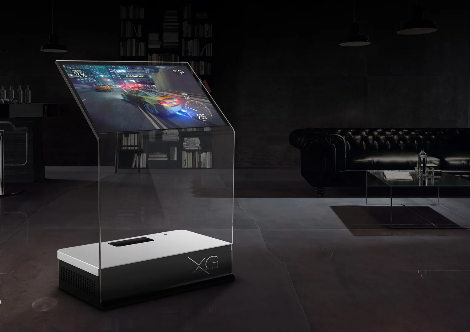 The XG's angled glass screen flows seamlessly from a glass body and offers 39 diagonal inches of bezel-free touch action